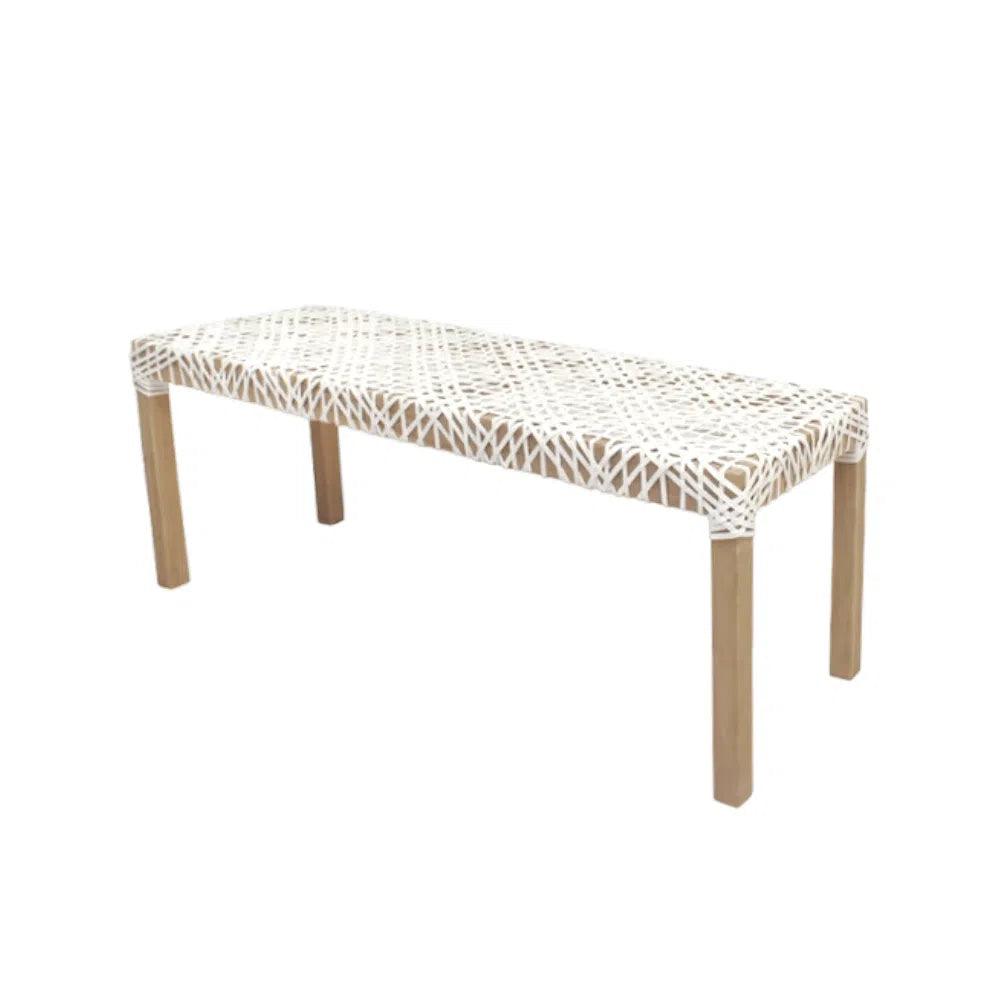 White Leather Woven Lulua Backless Bench - LOOMLAN - Artesia - Bedroom Benches