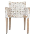 White Leather Woven Lulua Dining Armchair Teak - LOOMLAN - Artesia - Dining Chairs