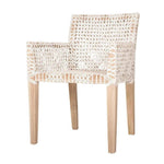 White Leather Woven Lulua Dining Armchair Teak - LOOMLAN - Artesia - Dining Chairs