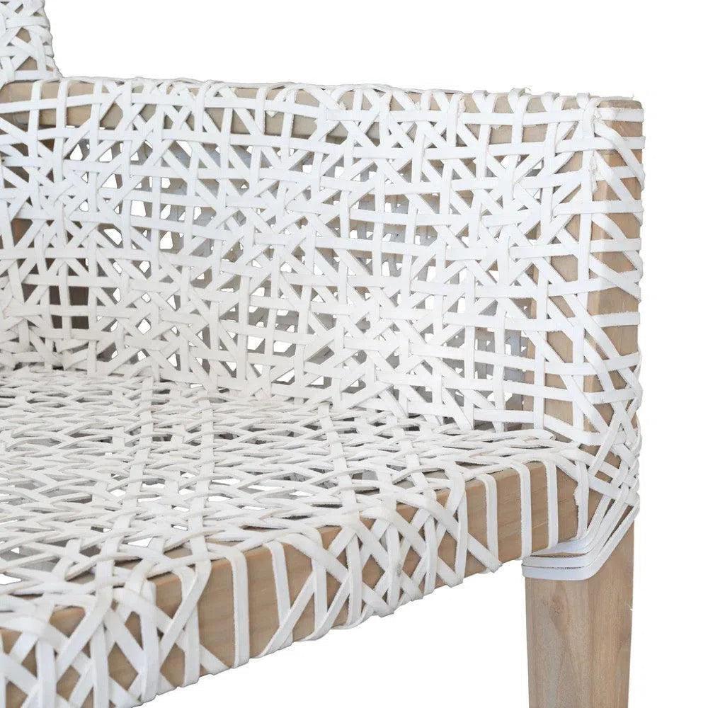 White Leather Woven Lulua Dining Armchair Teak - LOOMLAN - Artesia - Dining Chairs