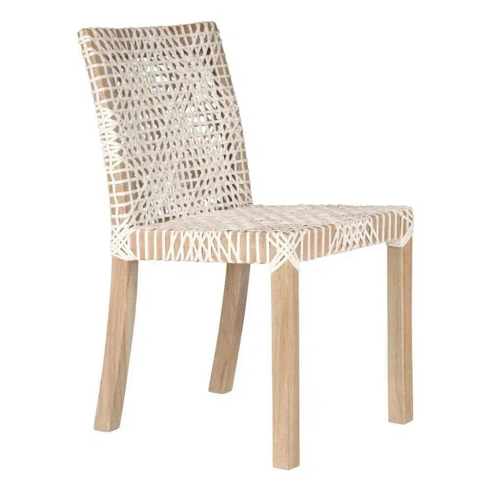 White Leather Woven Lulua Dining Chair Teak Wood - LOOMLAN - Artesia - Dining Chairs