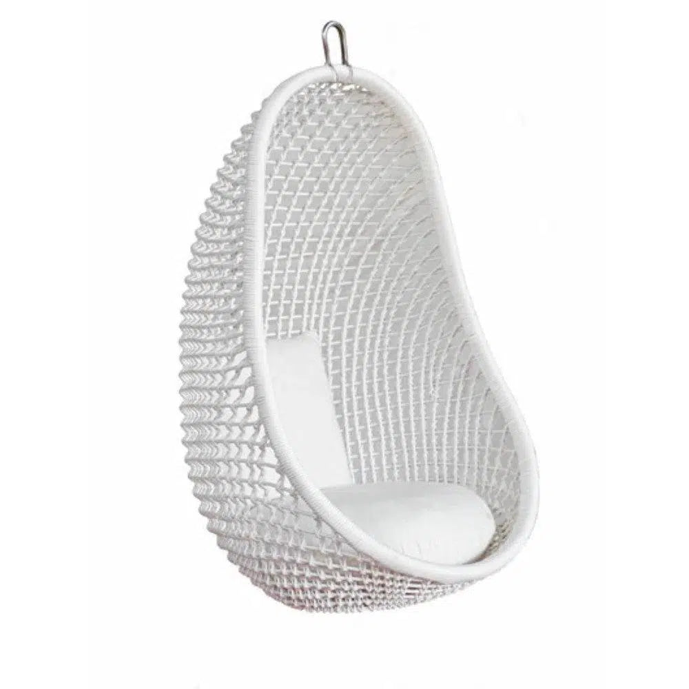 White Pod Rattan and Aluminum Hanging Chair - LOOMLAN - Artesia - Outdoor Hanging Chairs