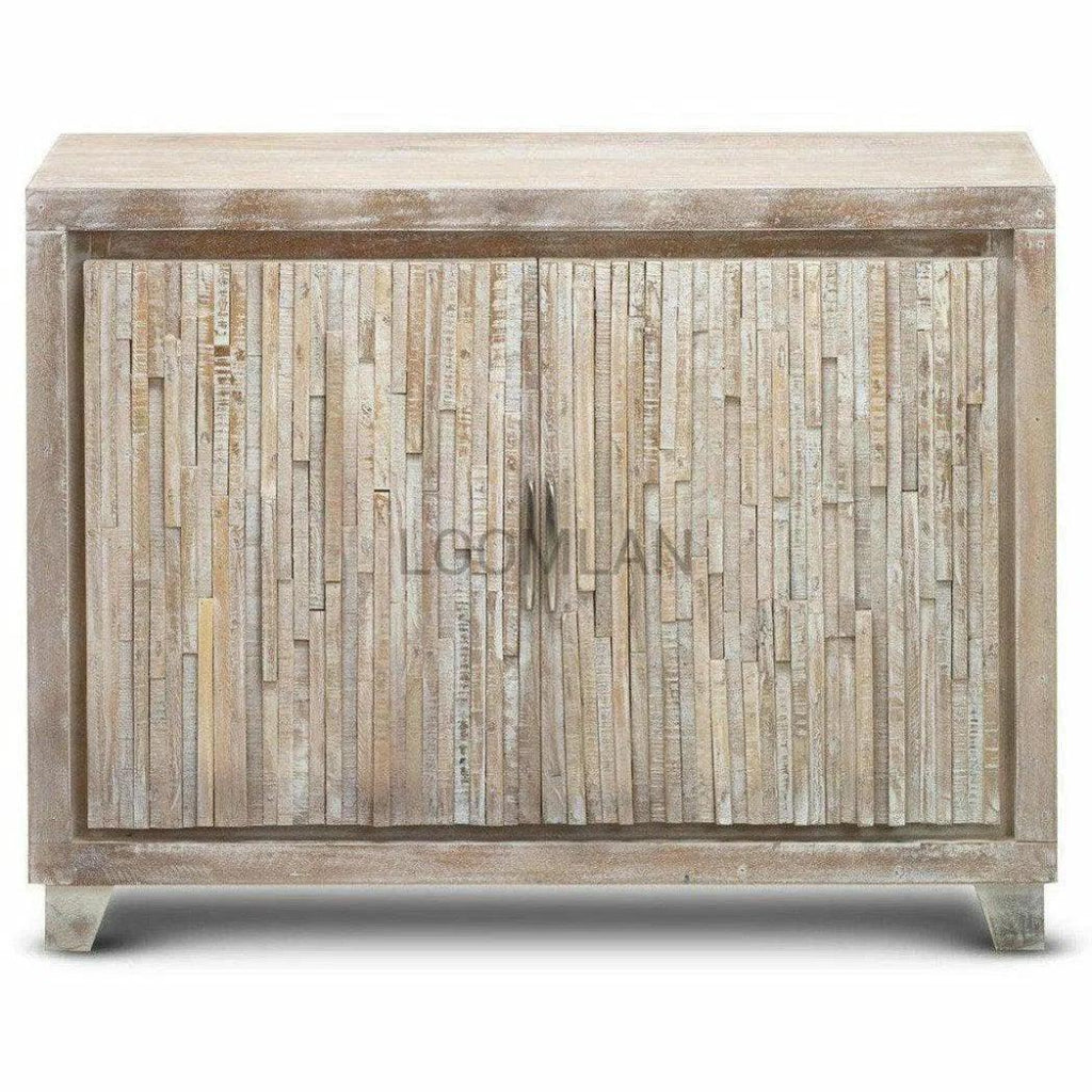 White Stacked Planks Wood Accent Cabinet - LOOMLAN - LOOMLAN - Accent Cabinets