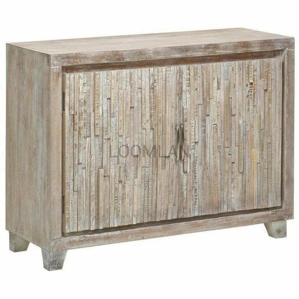 White Stacked Planks Wood Accent Cabinet - LOOMLAN - LOOMLAN - Accent Cabinets