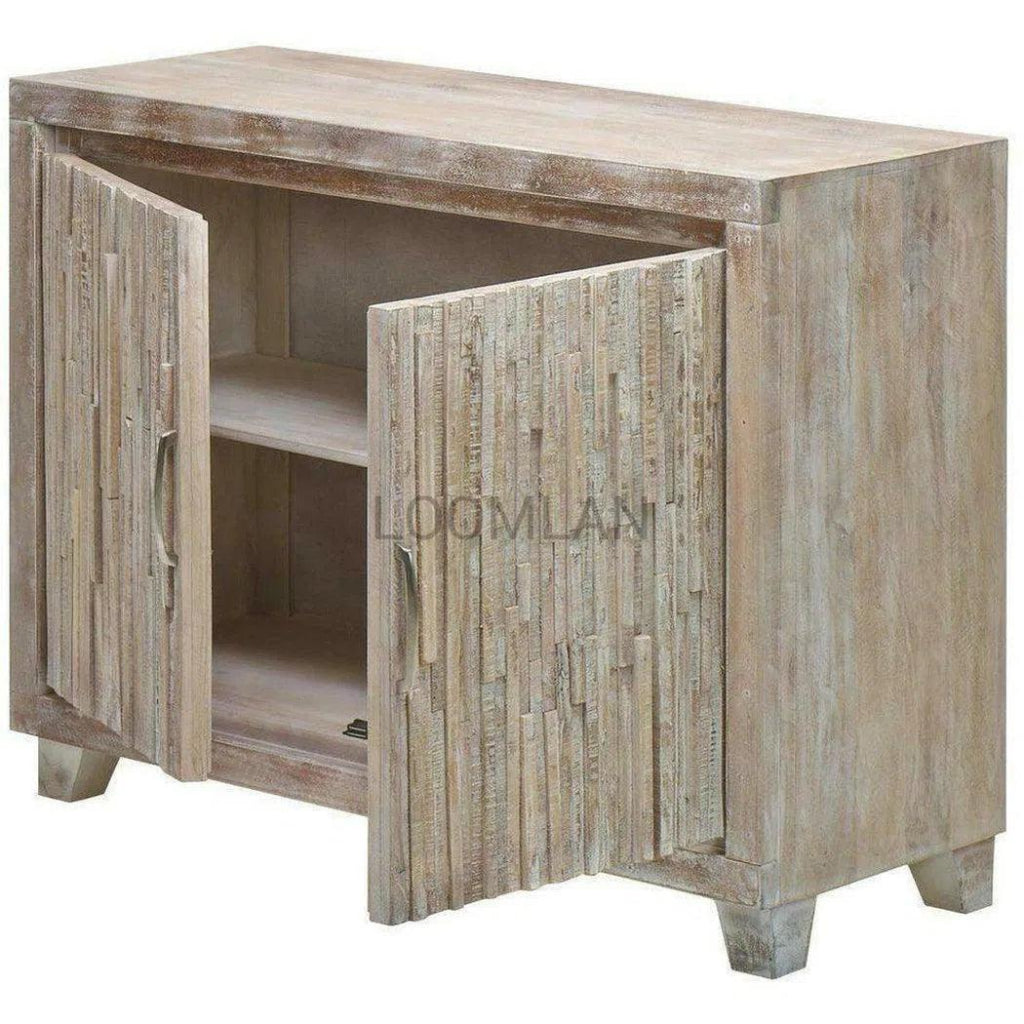 White Stacked Planks Wood Accent Cabinet - LOOMLAN - LOOMLAN - Accent Cabinets