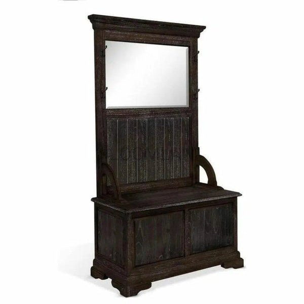 Wide Black Bench Hall Tree With Mirror - LOOMLAN - Sunny D - Hall Trees & Lockers