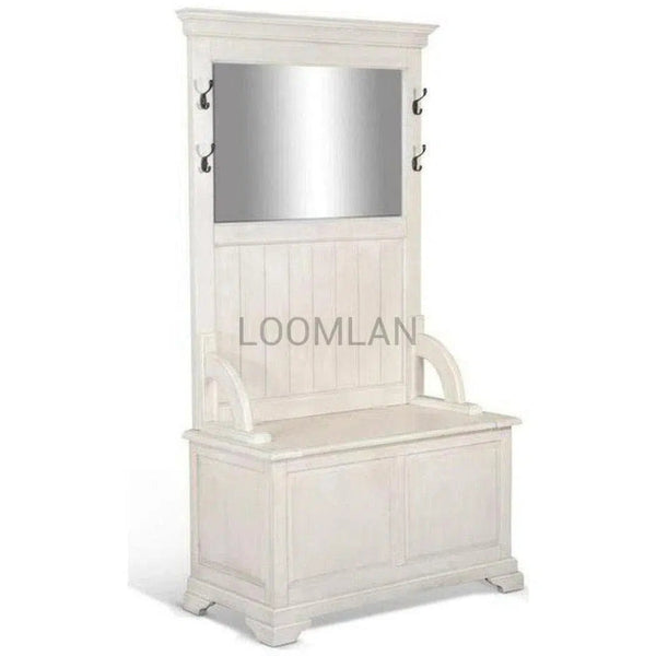 Wide Entryway Bench Hall Tree With Mirror - LOOMLAN - Sunny D - Hall Trees & Lockers