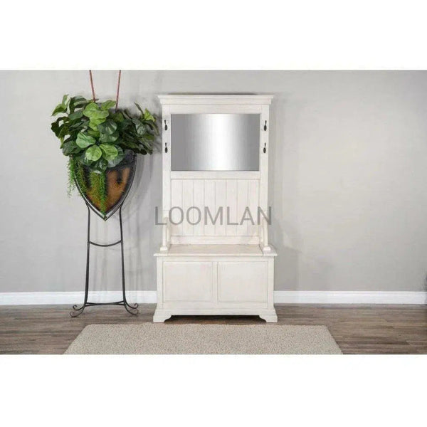 Wide Entryway Bench Hall Tree With Mirror - LOOMLAN - Sunny D - Hall Trees & Lockers