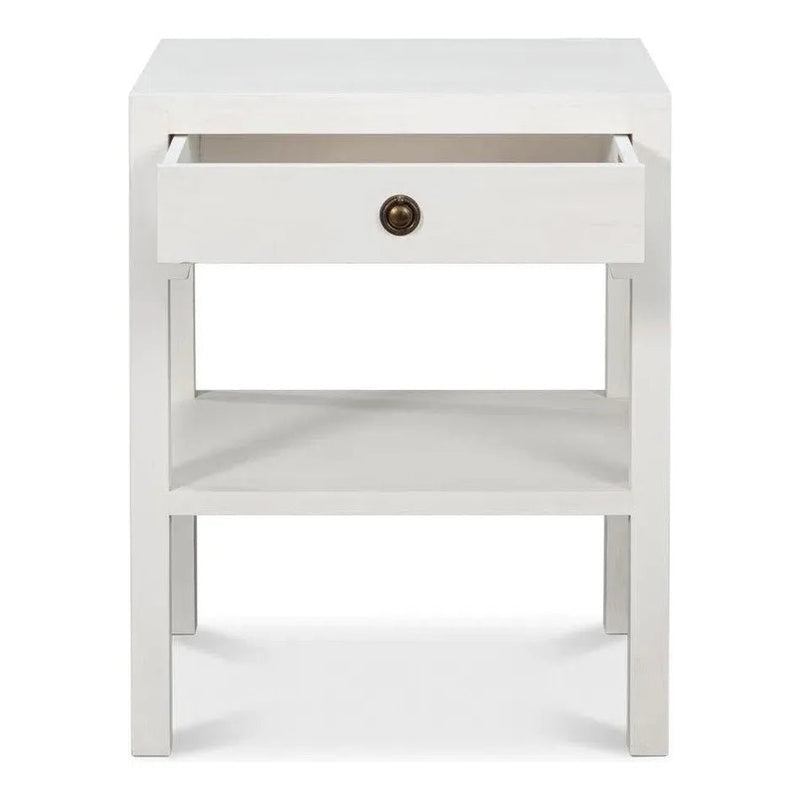 Windy Wood White Rectangular Side Table Single Drawer - LOOMLAN - Sarreid - Side Tables