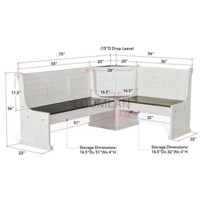 Wood Corner Breakfast Nook Dining Set - LOOMLAN - Sunny D - Dining Table Sets