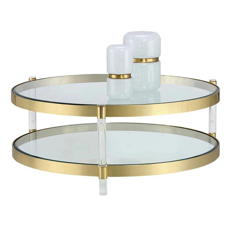 York Coffee Table Brass Glass Shelves & - LOOMLAN - SUNPAN - Coffee Tables