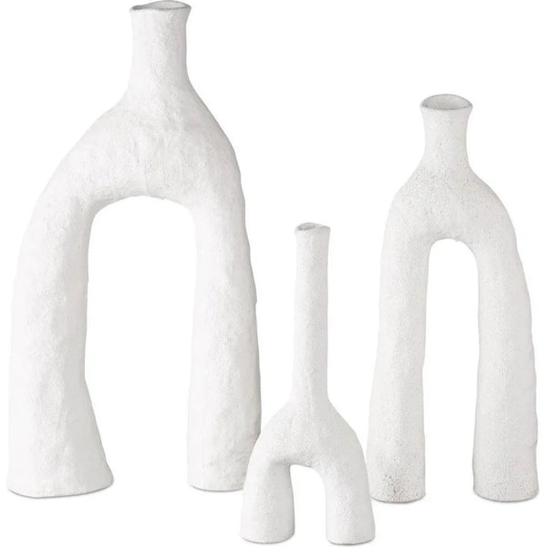 Zante Ceramic White Vase Set of 3 - LOOMLAN - Currey & Co - Vases & Jars
