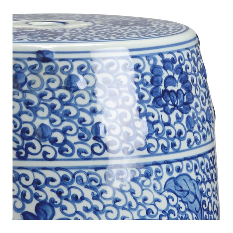 Zue Hand - Painted Blue Ceramic Outdoor Garden Stool - LOOMLAN - Chelsea House - Poufs and Stools