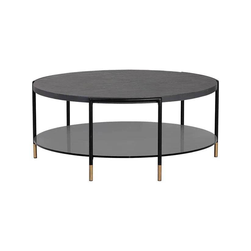 Zuma Coffee Table Concrete & Glass Gold Caps - LOOMLAN - Outdoor Coffee Tables