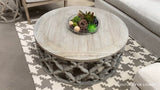 Clover Round Large Coffee Table Carved Mango Wood Gray Elm