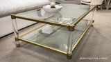 Nouveau Coffee Table W/Shelves Brushed Brass, Lucite, Clear Glass LOOMLAN Essentials for Living