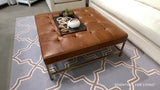 Square Brule Upholstered Coffee Table Whiskey Brown Leather Brushed Brass